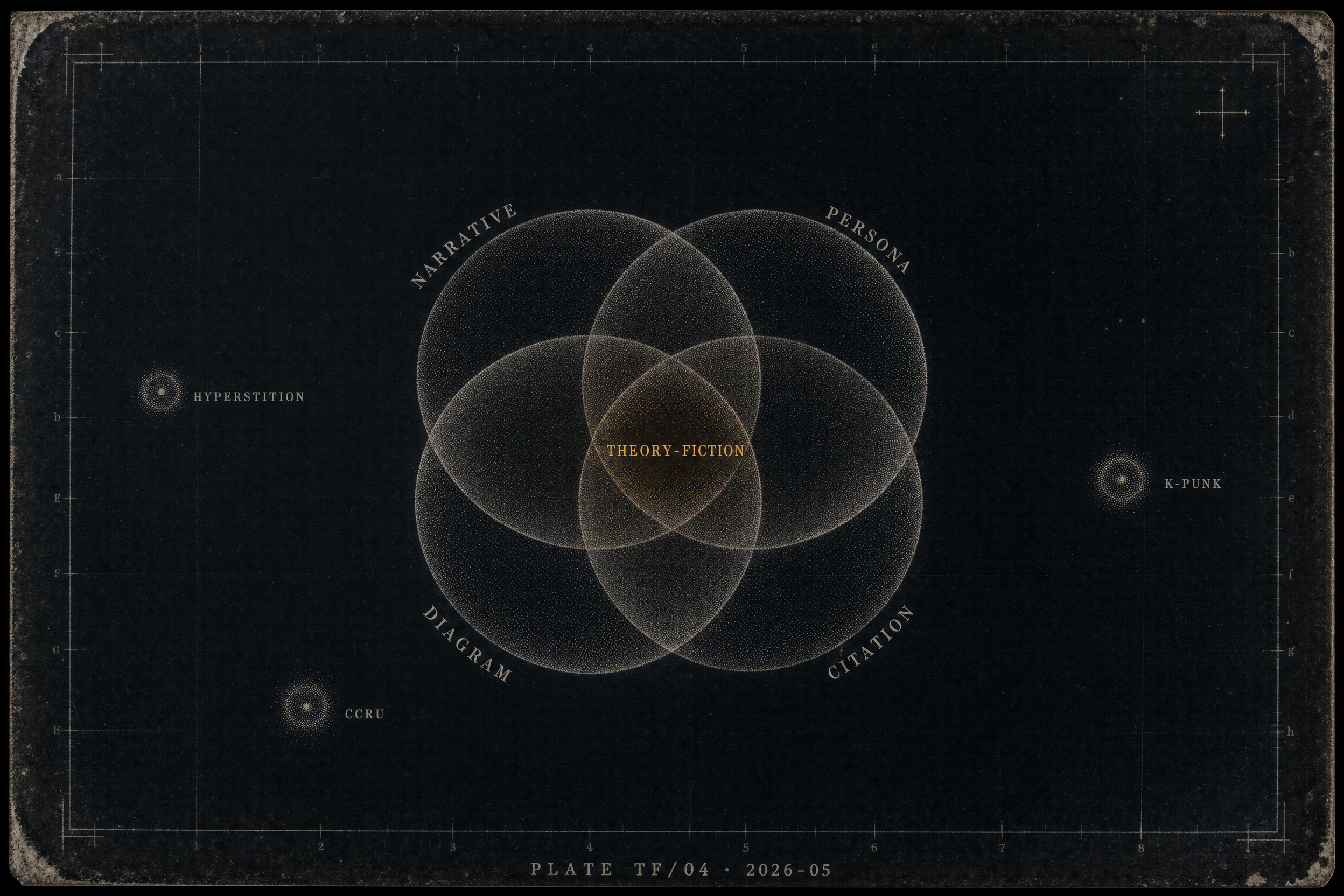 concept graph for Theory-Fiction: Prose as argument, Where the method becomes load-bearing, The CCRU's early theory fictions, What Is Hyperstition