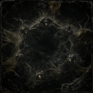 Generated editorial portrait for Djuddha, Pandemonium slot M17, net-span 6::2: Decentred Threat; amphidemon of Artificial Turbulence (complex-dynamics simulations).