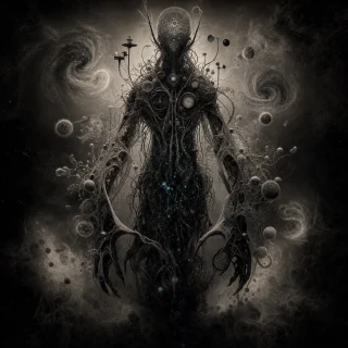 Generated editorial portrait for Mummumix, Pandemonium slot M31, net-span 8::3: The Mist-Crawler; amphidemon of Insidious Fog (Nyarlathotep).
