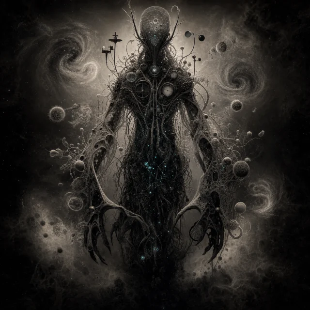 Generated editorial portrait for Mummumix, Pandemonium slot M31, net-span 8::3: The Mist-Crawler; amphidemon of Insidious Fog (Nyarlathotep).